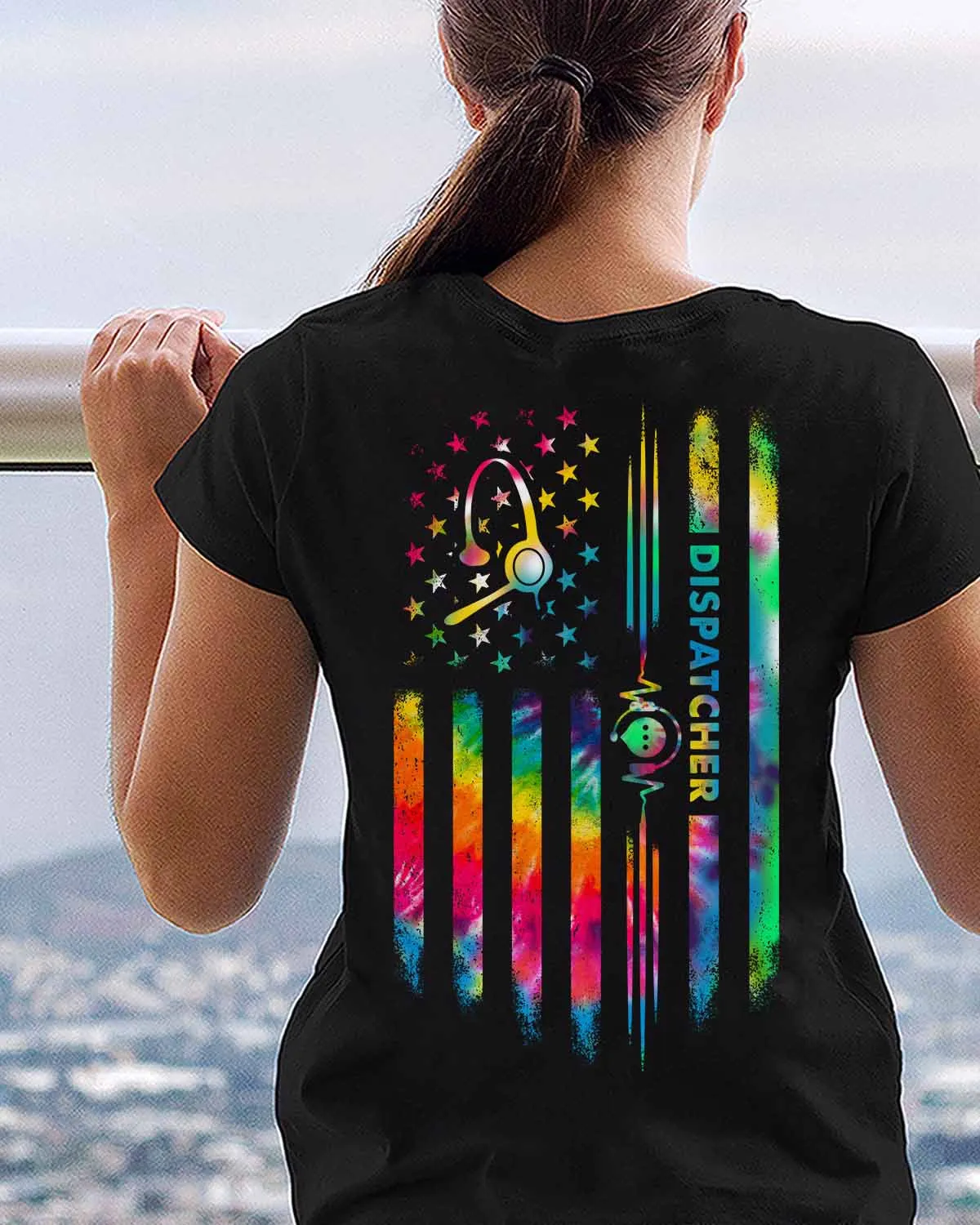 Shop Unique Black Tie Dye Dispatcher T-Shirt | Blue-Collar Worker Fashion