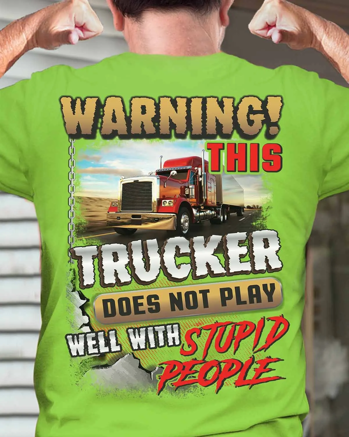 “Green Trucker T-Shirt | Warning #M070623PLAWE3BTRUCZ6