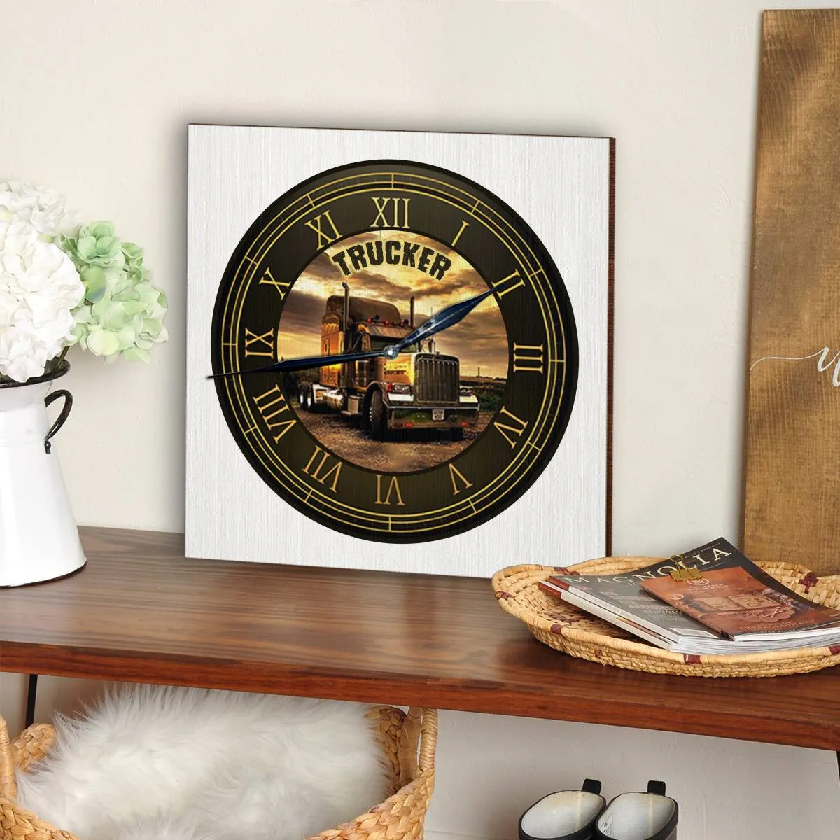Awesome Trucker- Wood Clock-#M290524CUSTWTCH5BTRUCZ6