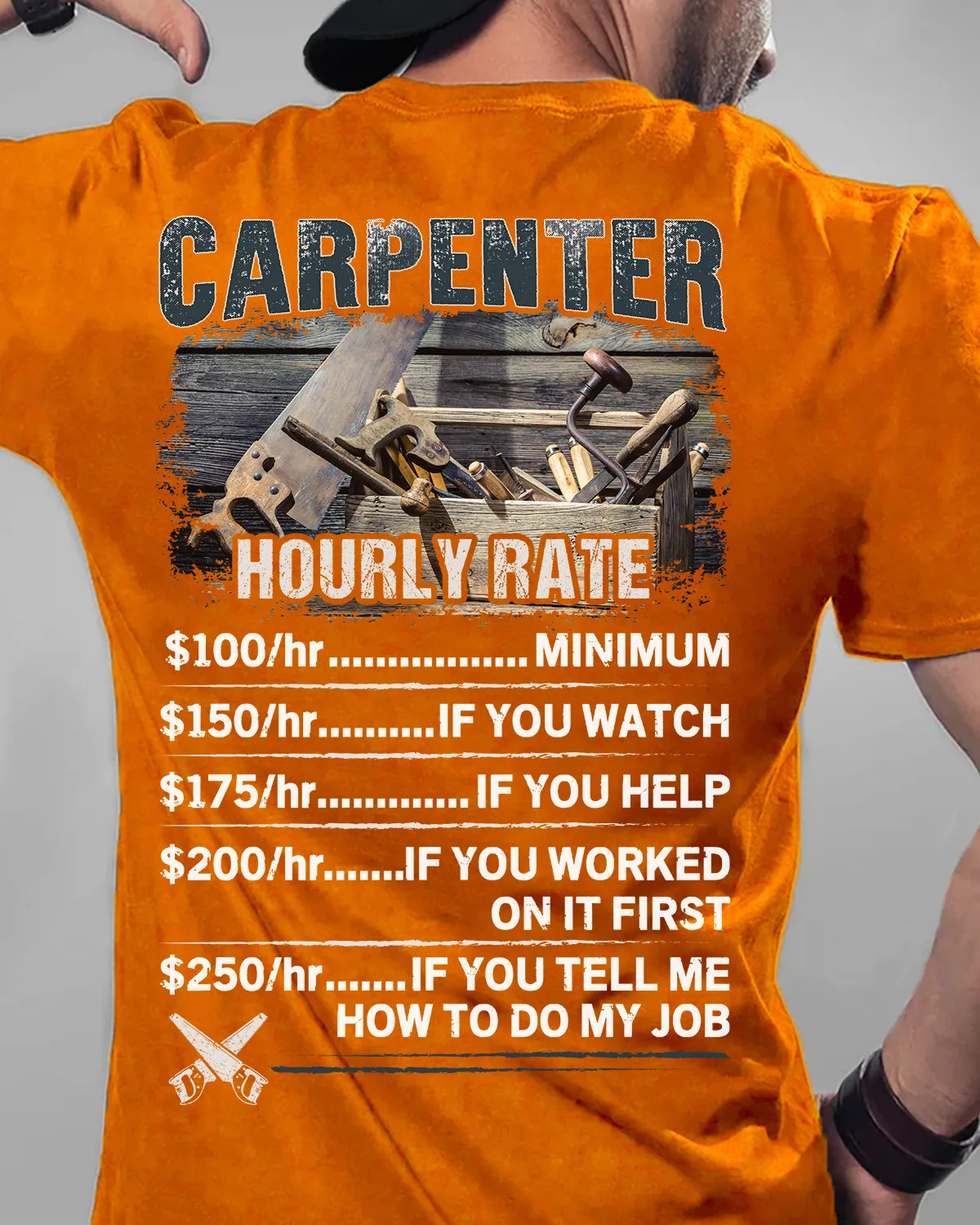 Carpenter Hourly rate- Orange-Carpenter-T-Shirt -#M010423HORLY3BCARPZ3