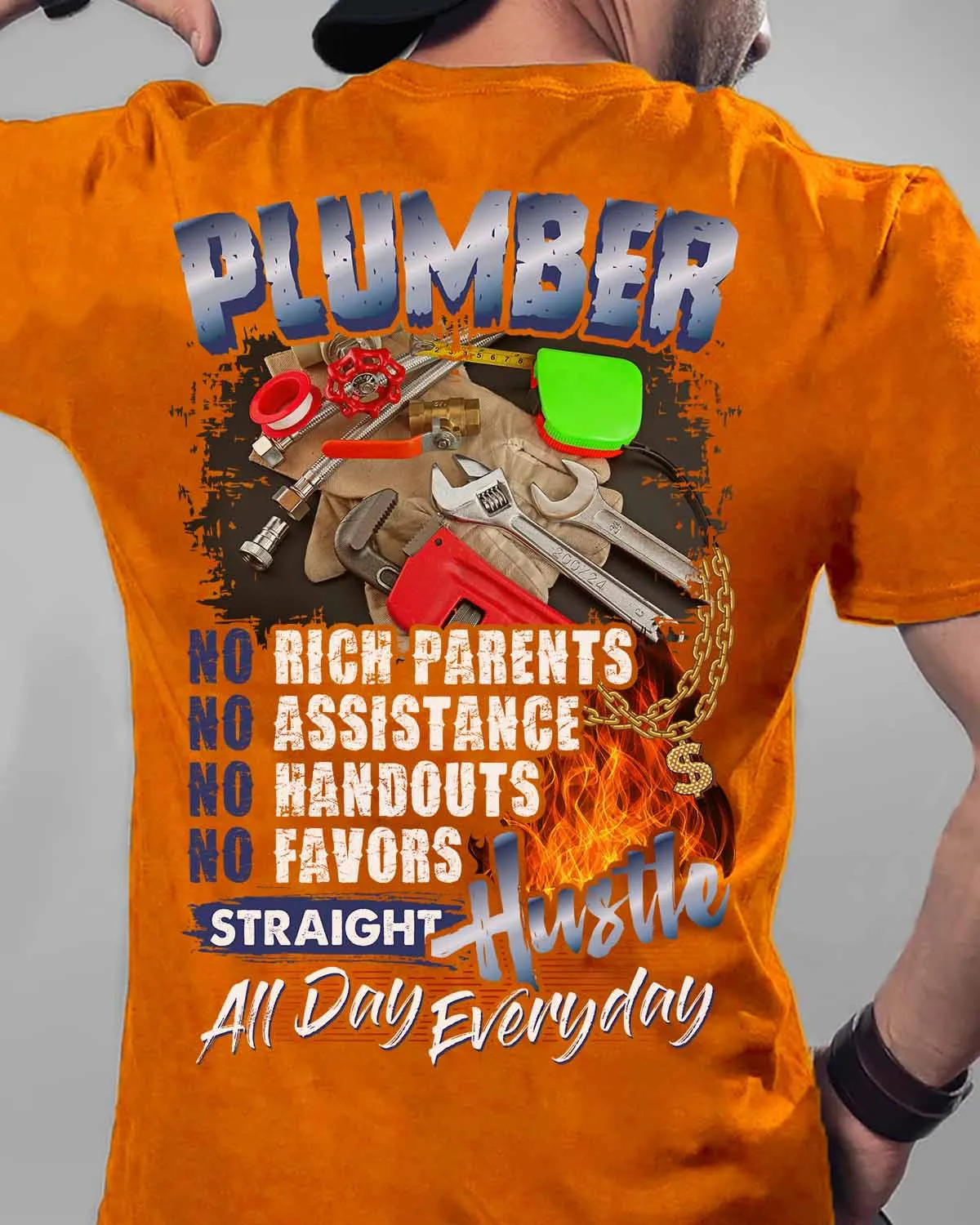 Motivational Plumber T-Shirt | Orange Graphic Tee for Hardworking Plumbers #01hustl3bplum