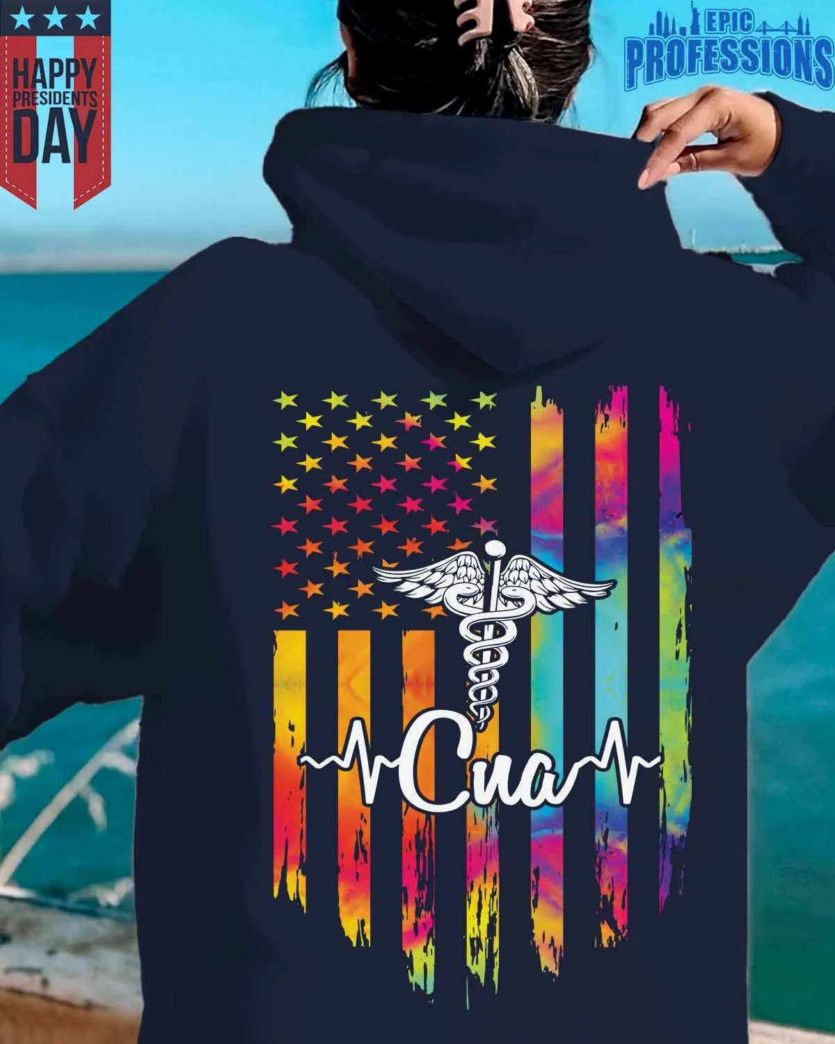 EPIC PROFESSIONS CNA Hoodie – Celebrate Presidents Day with American Flag Graphic #090223USFLA53BCNAZ4