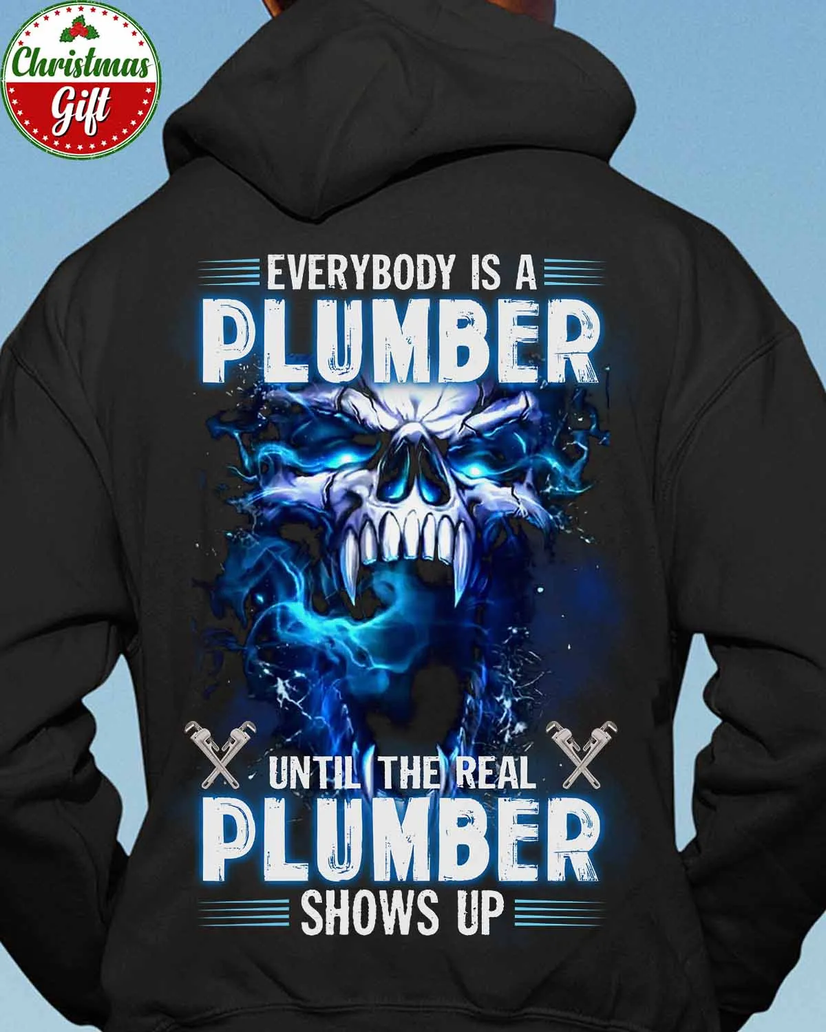 Black Hoodie with Blue Skull Graphic – Everybody is a Plumber #241122SHOWS20BPLUMZ6
