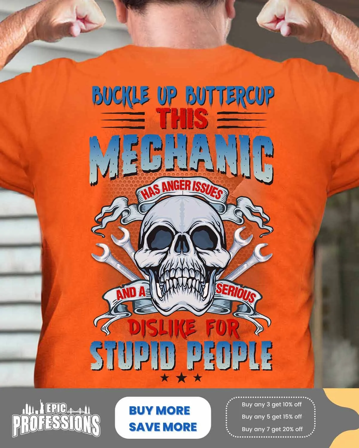 Shop Mechanic T-Shirt | Skull & Wrenches Design | Custom Blue-Collar Workwear #090323BUCUT8BMECHZ6