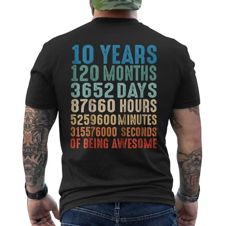 10 Years Old 10Th Birthday Vintage Retro T Shirt 120 Months V2 Men’s Back Print T-shirt