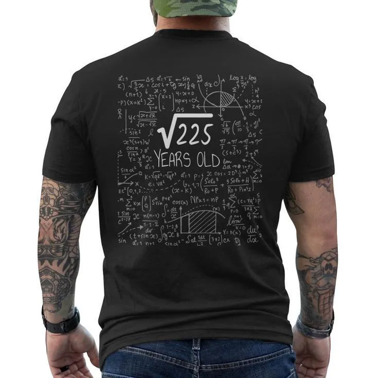 15 Years Old Square Root Of 225 15Th Birthday Men’s Back Print T-shirt