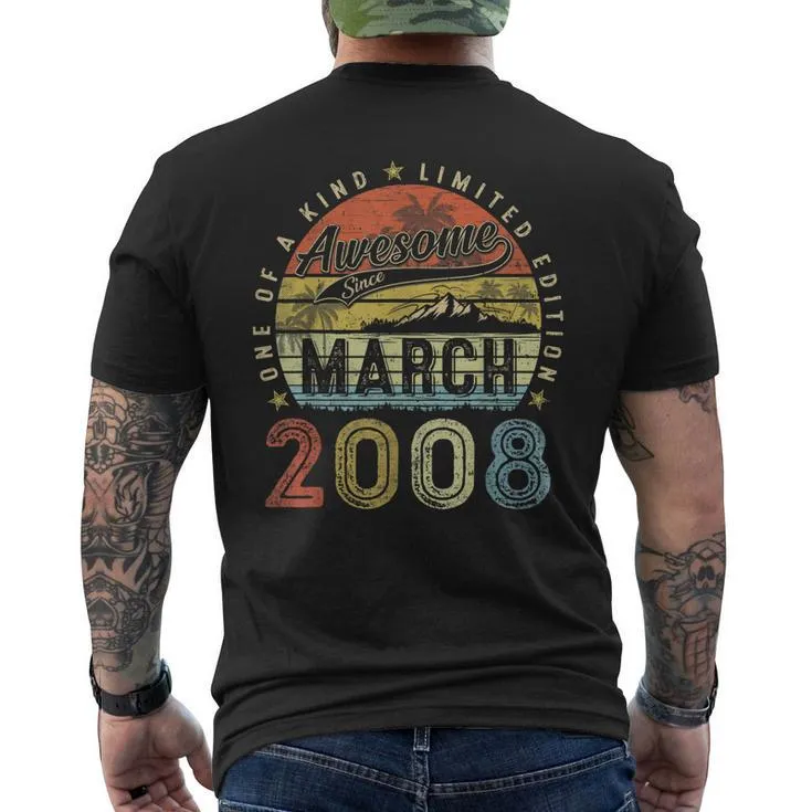 15Th Birthday Awesome Since March 2008 15 Year Old Men’s Back Print T-shirt