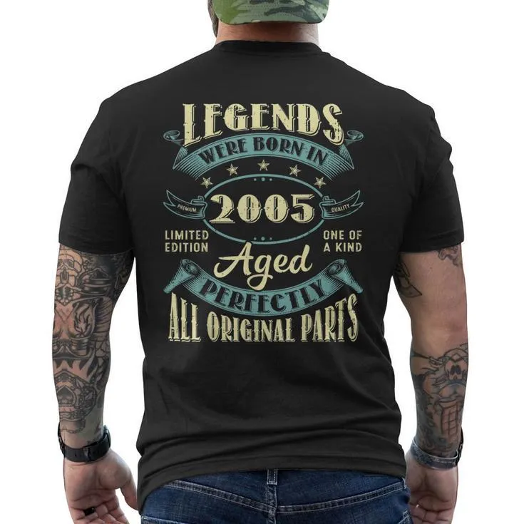 18Th Birthday Vintage Legends Born In 2005 18 Year Old Men’s Back Print T-shirt